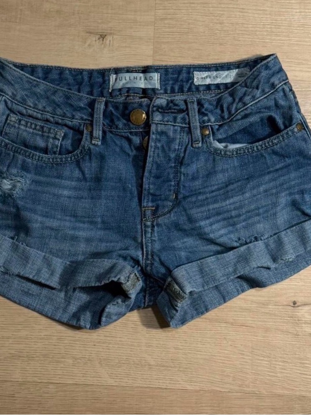 Bullhead Blue Rolled Hem Girlfriend Jean Shorts